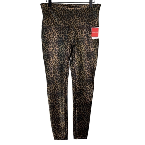 SPANX Faux Leather Leopard Shine Leggings 1X Shapewear Animal Print Mobwife NWT - Picture 3 of 11